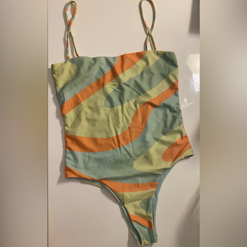 Hosbjerg Vera Swimsuit in Orange Blue Swirl Print